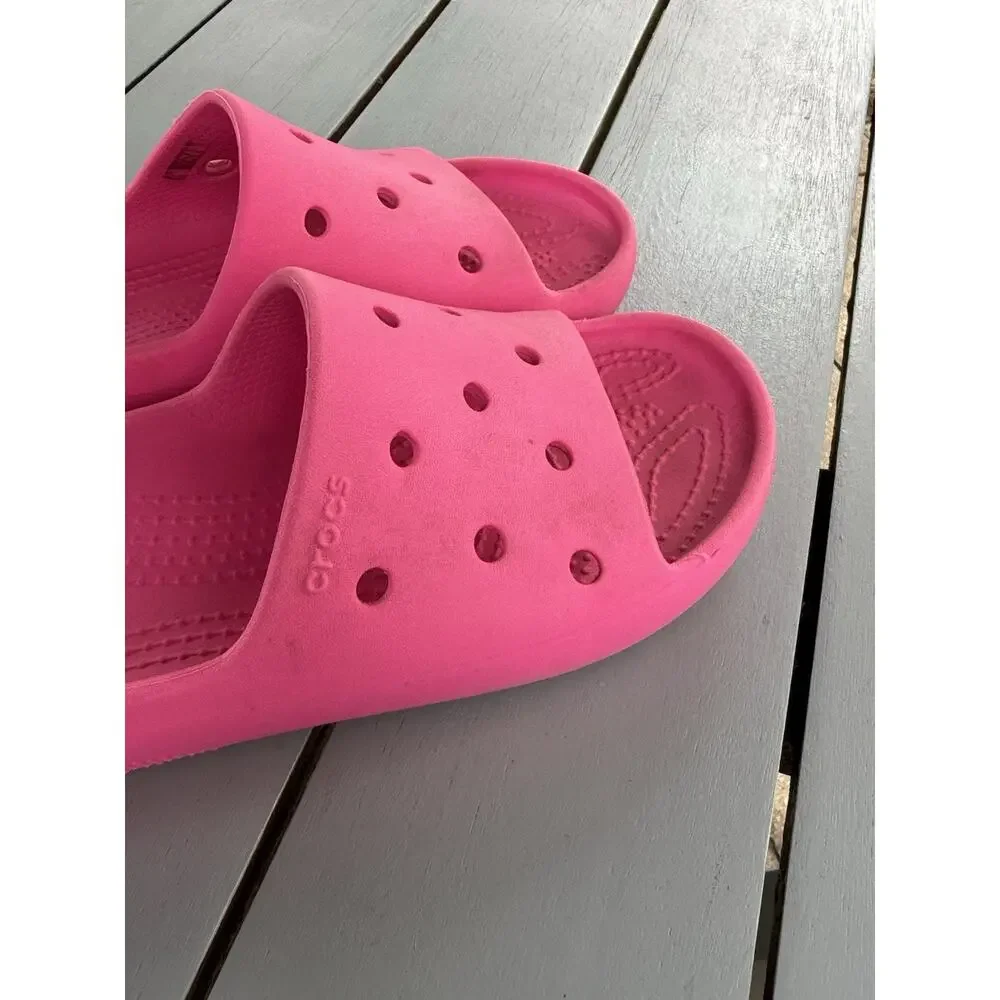 Crocs Classic Slides Pink Slip On Sandals Shoes Hot Pink Kids Youth Size J4